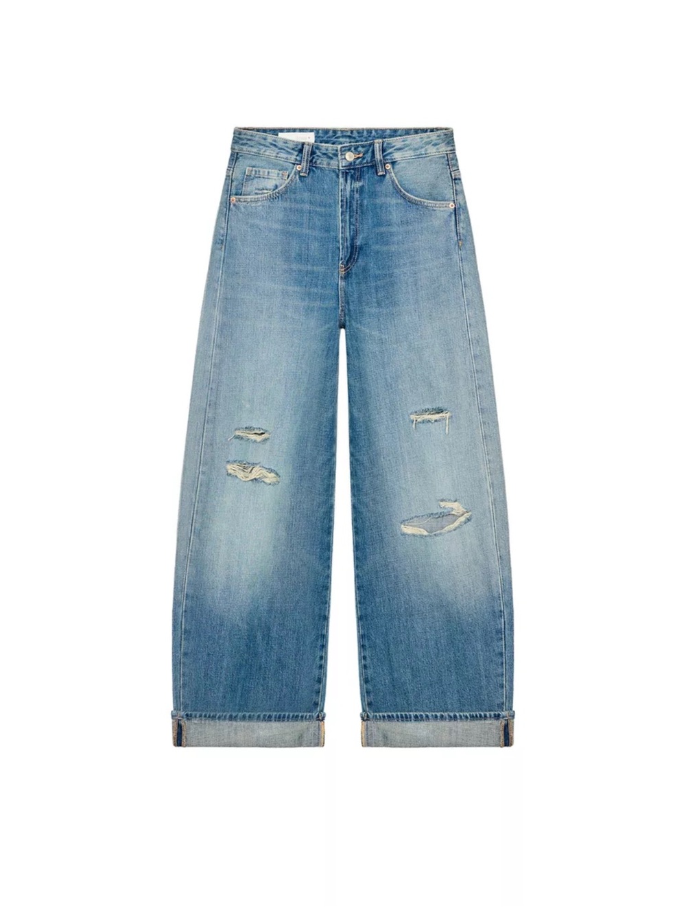 ZARA TRF BAGGY FOLDED RIPPED MID-RISE JEANS